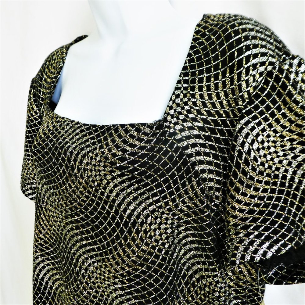 Glittery Disco Vintage USA Ronni Nicole II by Ouida Spandex Top Square Neck 1X